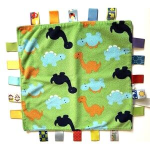 Taggies Dinosaur Lovey Security Print Green Blue Orange Tag Flat 12"